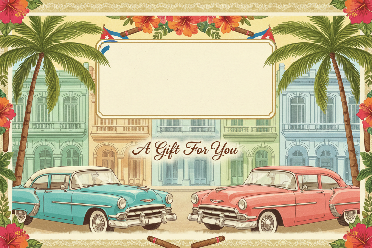cree-moi un carte cadeau theme Cuba 