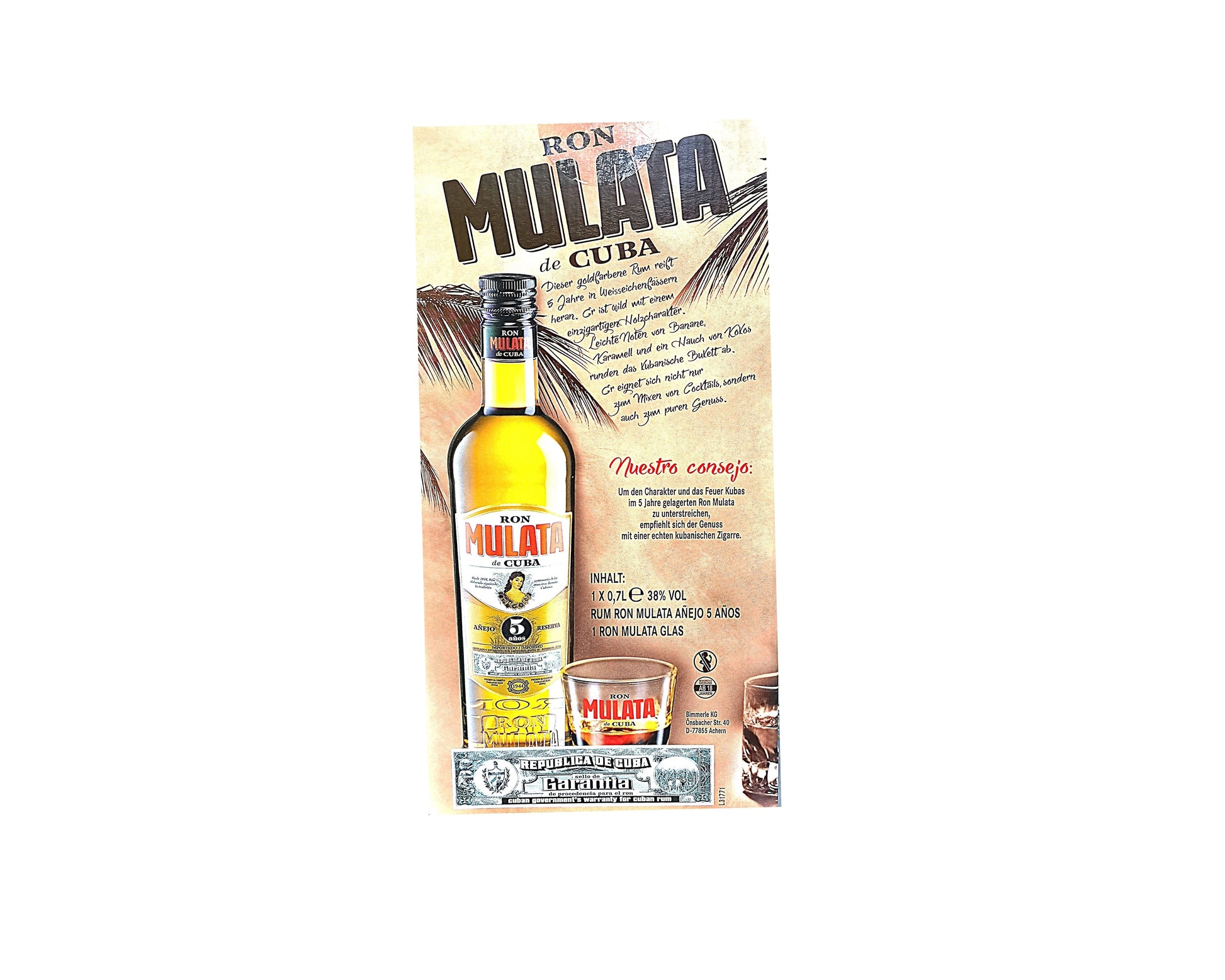 Rhum Mulata Añejo 5 Años avec set d'un verre